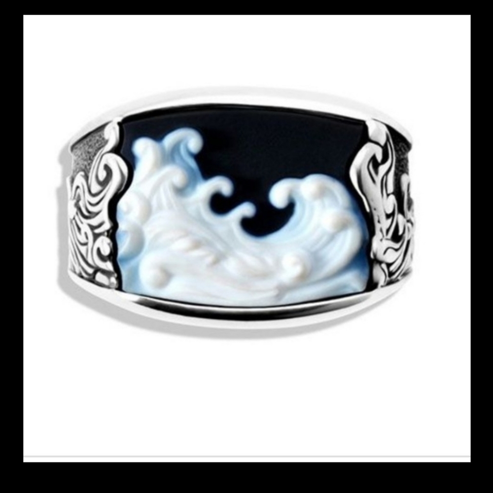 ISO David Yurman Waves Ring 3 Sided Carved Banded Agate